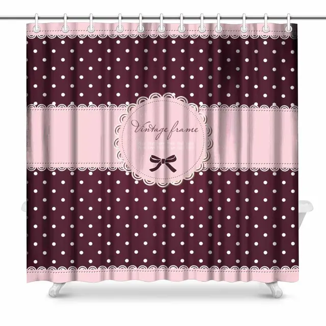 Aplysia Pink Polka Dot Card With Frame And Lace Print Polyester Aplysia Pink Polka Dot Card With Frame And Lace Print Polyester Fabric Shower Curtain 72 X