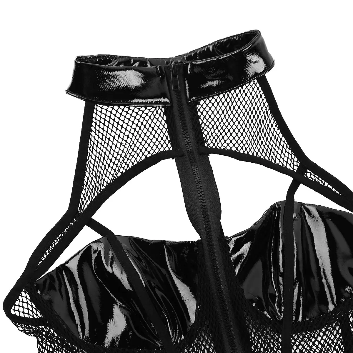 Женское экзотическое облегающее Сетчатое боди, прозрачное лоскутное нижнее белье из искусственной кожи, облегающее бюст, с высокой посадкой, сексуальное ночное белье, клубная одежда