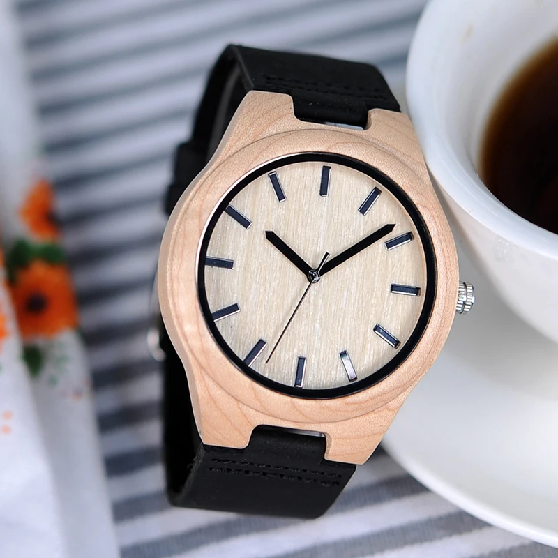 BOBO BIRD LF21 Men's Wooden Watch Casual Handcraft Quartz Movement Montre Homme with Soft Leather Wristwatches Men