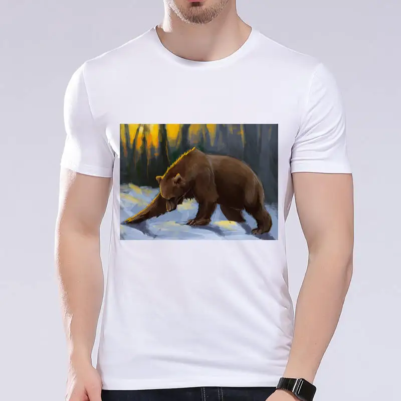 Мужская футболка с ревущим медведем, летние повседневные мужские футболки с принтом, хорошее качество, короткий рукав, Мужская одежда для фитнеса, забавные мужские футболки L6C58