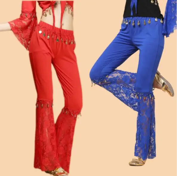 

2018 New Women Dancewear Belly Dance Pants V-neck Lace Oriental Costumes Girls Belly Dance Trousers
