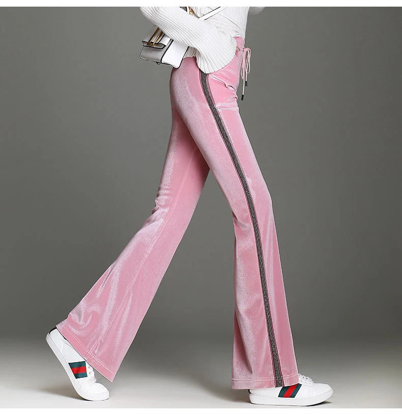 Nonis Новое поступление женские осенние длинные Бархатные расклешенные брюки с высокой талией Свободные повседневные прямые широкие велюровые брюки