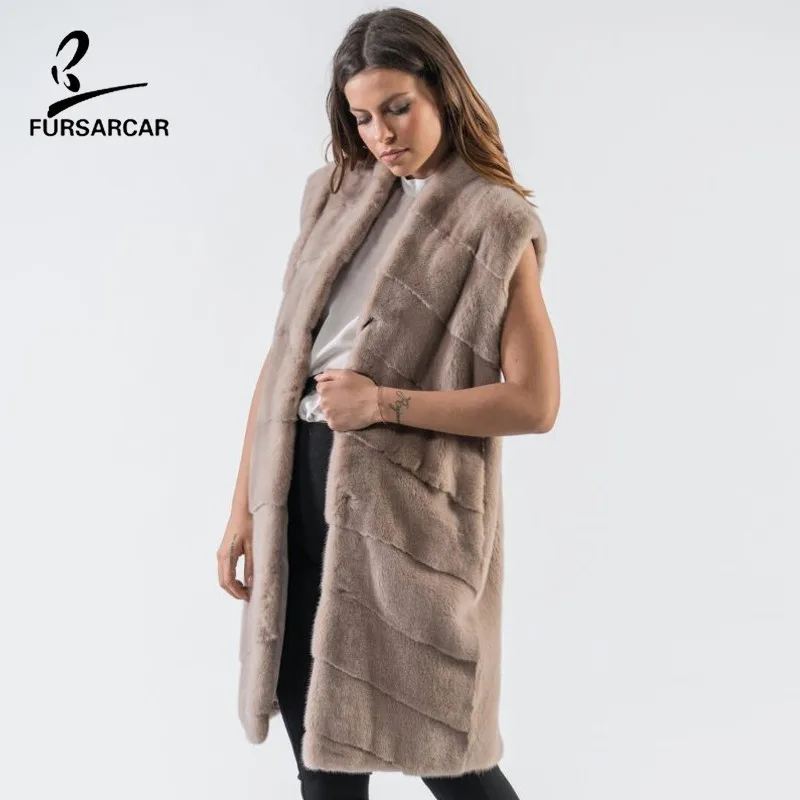 Меховая норковая шуба FURSARCAR роскошная зимняя жилетка цвета хаки с натуральным