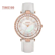Fashion Original Women’s Quartz Watches White Leather Strap Diamond Shell Big Dial Waterproof Ladies Brand Watch W030