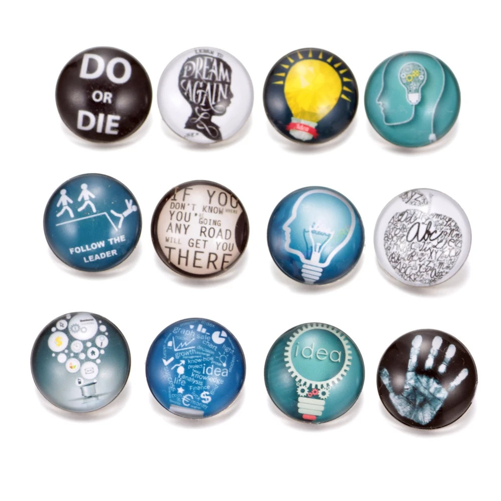 12pcs/lot Creative Ideas Pattern Charms 18mm Glass Snap Button For DIY Bracelet Snaps Jewelry KZ0254 | Украшения и аксессуары