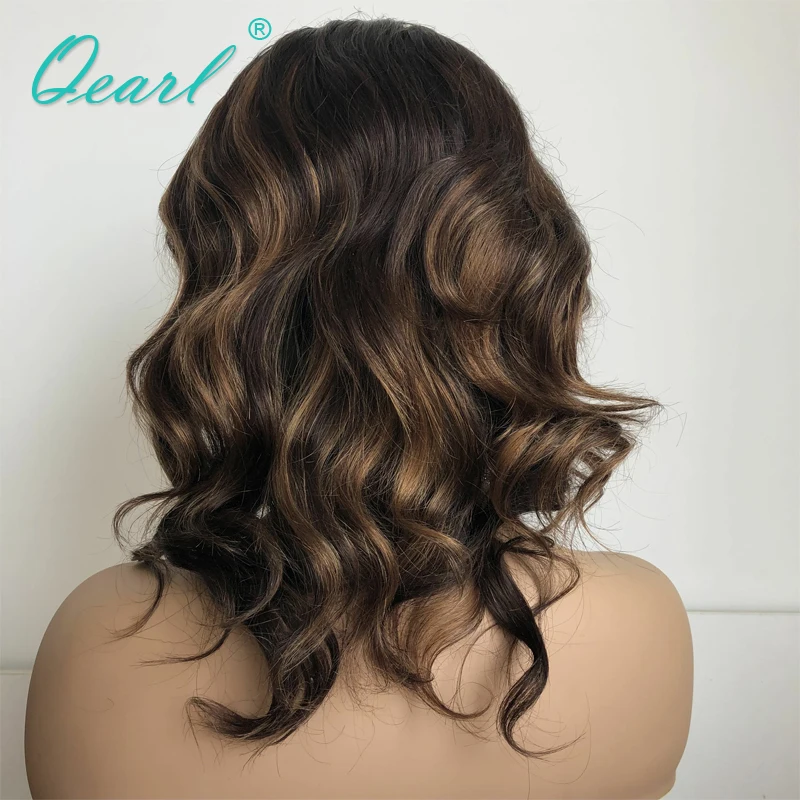 Short Bob Style Human Hair Lace Front Wigs Ombre Highlights Color
