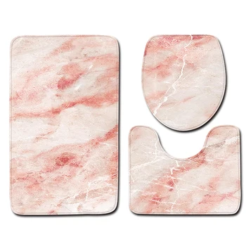 

3pcs Stylish Marble Pattern Non-Slip Rug Toilet Lid Cover Bath Mat Decor Durable