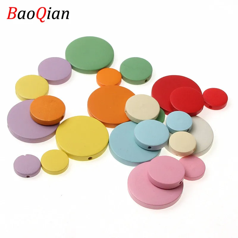 

DIY 50/30/10Pcs 15/20/30mm Mixed Color Loose Round Flat Natural Wooden Beads For Jewelry Making Handmade Childs Crafts Woodwork