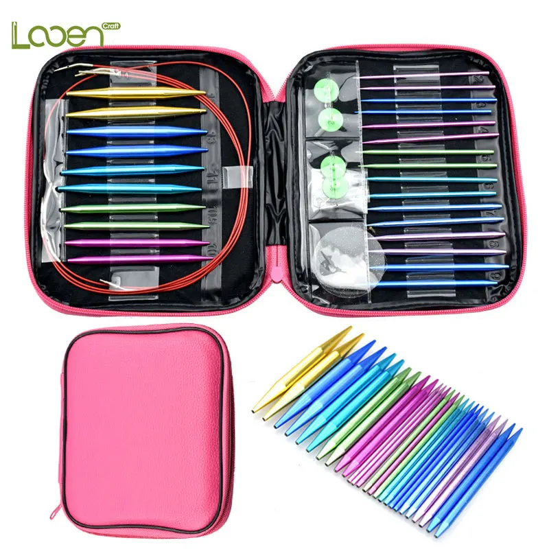 

Looen Brand 26pcs/set Aluminum Change Head Detachable Circular Knitting Needle Ring Set DIY Tools For Home Sewing Needle crafts