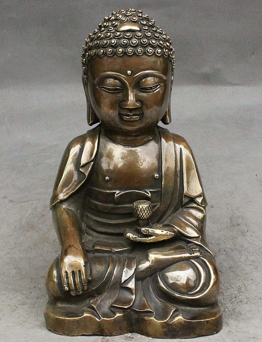 

8" Old China Tibet Buddhism Temple Bronze Shakyamuni Amitabha Buddha Statue