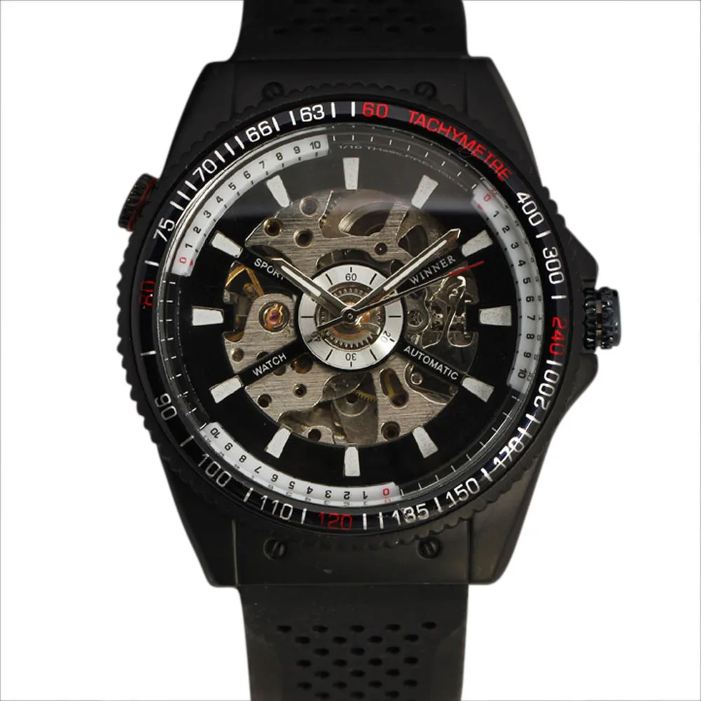 WinnerFashionAutomaticMechanicalWristwatchesMilitaryTachymeterChronographCaseSkeleton