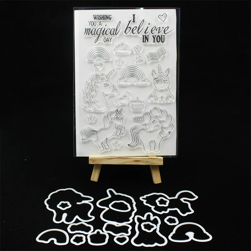 

KSCRAFT Magical Unicorns Stamp And Metal Cutting Dies for DIY Scrapbooking/photo album Decorative Embossing DIY Paper Cards 201