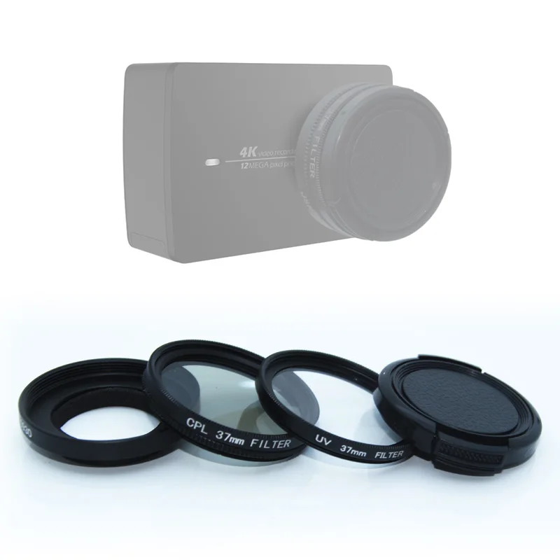 

37mm Lens cap + 37mm UV Filter + 37 mm CPL Lens Filter with Lens Ring adapter for xiaomi yi 2 4k yi 4k plus sport action Camera
