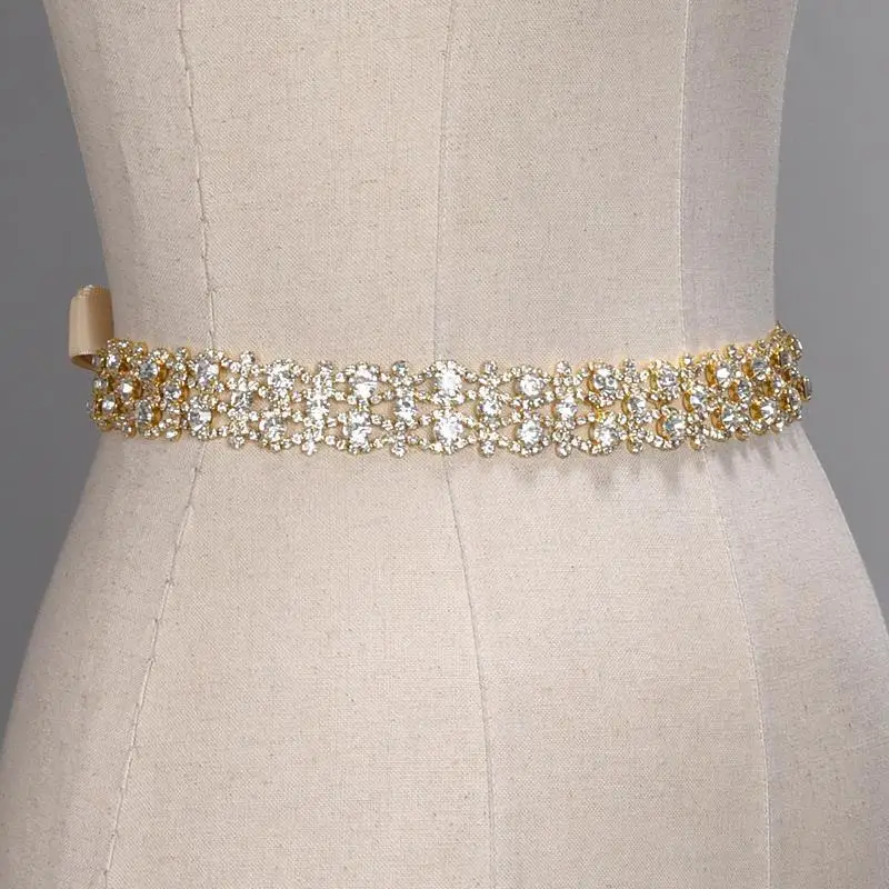 

New Handmade Gold Silver Crystal Wedding Belts Rhinestone Wedding Dress Belt Formal Bridal Ribbon Sash Belt Wedding Accessories