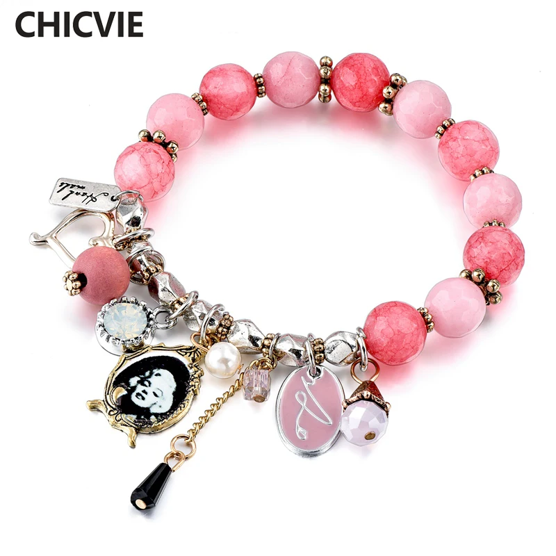 

CHICVIE Pink LOVE Handmade Bracelets & Bangles Charms For Women Luxury Brand Bracelet Stainless Steel Jewelry Bracelet SBR180016