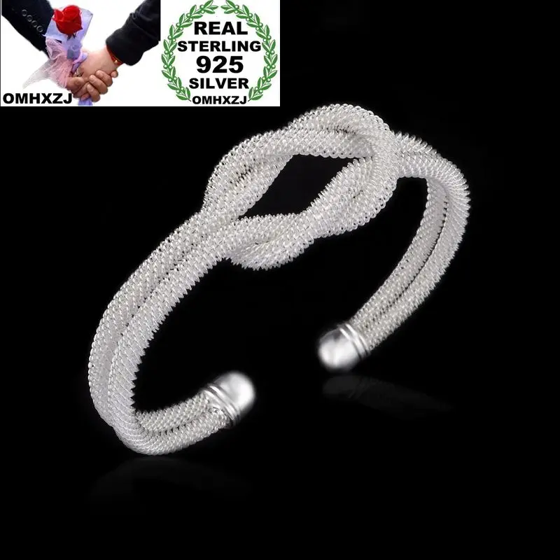 

OMHXZJ Wholesale Personality Fashion OL Woman Girl Party Gift Silver Mesh Tie 925 Sterling Silver Cuff Bangle Bracelet BR141