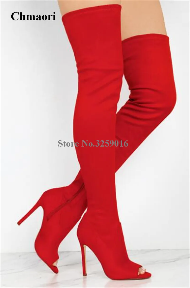 

Spring New Fashion Women Open Toe Suede Leather Red Black Over Knee Gladiator Boots Sexy Slim Style Thigh High Heel Long Boots