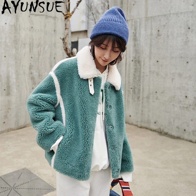 

AYUNSUE Real Fur Coat Female Sheep Shearling Fur Korean Jackets 2019 Autumn Winter Jacket Women Outwear Chaqueta Mujer MY3502
