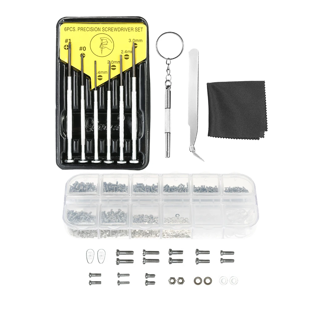 Eyeglass Repair Kit Micro Screws Nuts and Nose Pads Set with Tweezers