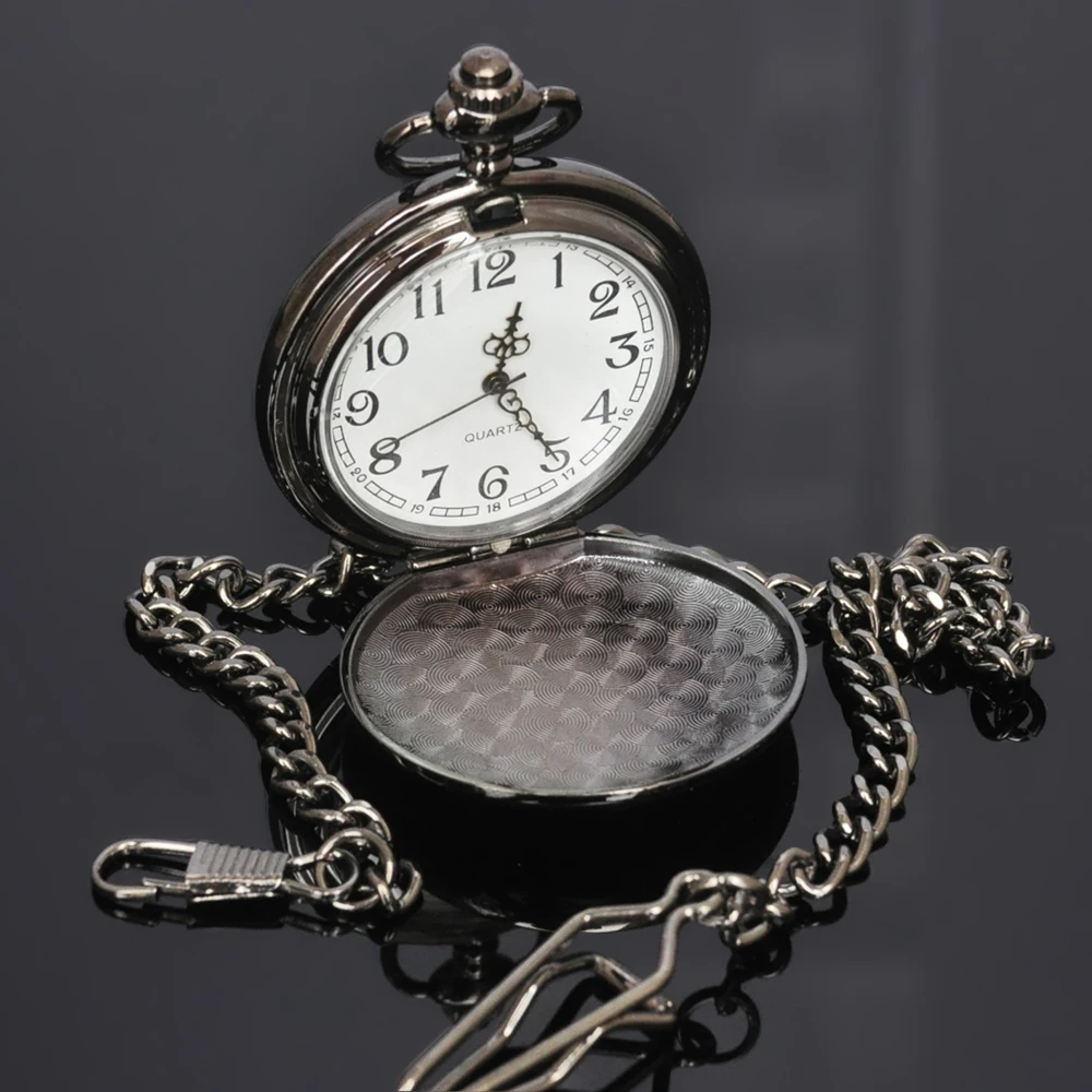 New Black Mirror Case Mens Analog Quartz Modern Pocket Watch W025in