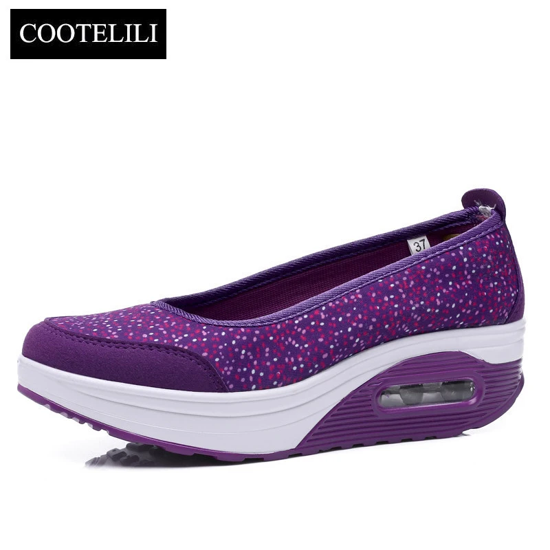 

COOTELILI Spring Women Wedges Platforms Sneakers Dot Loafers Round Toe Air Cushion Heels Slip-On Pumps Casual Shoes Woman