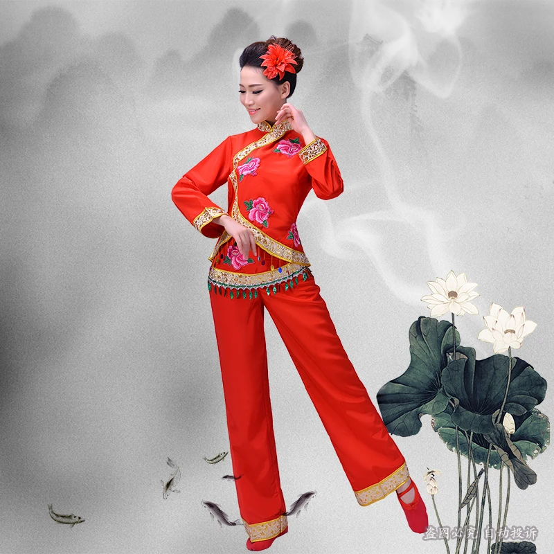 Хмонг одежда китайские традиционные костюмы Yangko талии Барабаны танец Костюмы цветок Вышивка группы danceclassical костюм