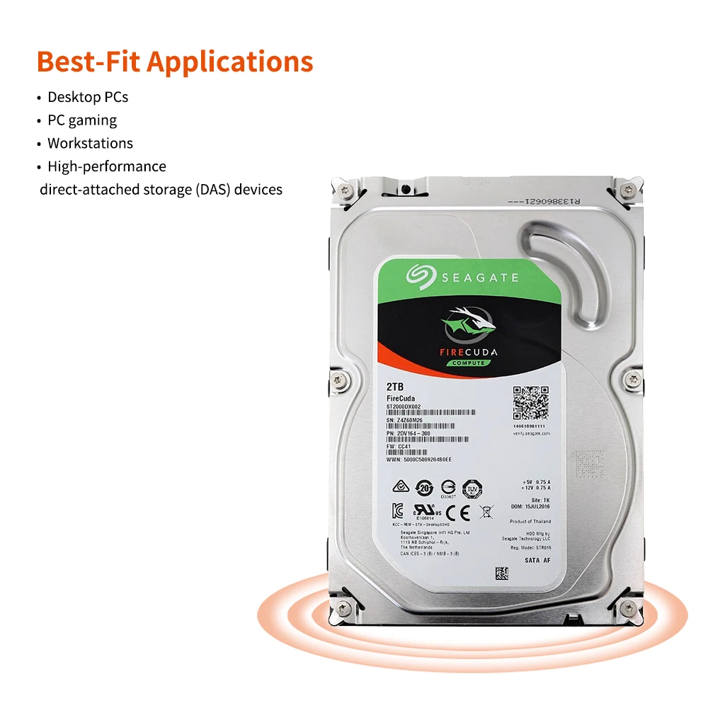 

Seagate 2TB Desktop Hybrid Internal Hard Disk Drive 3.5" 7200RPM SATA 6Gb/s 64MB Cache Game hard disk ST2000DX002