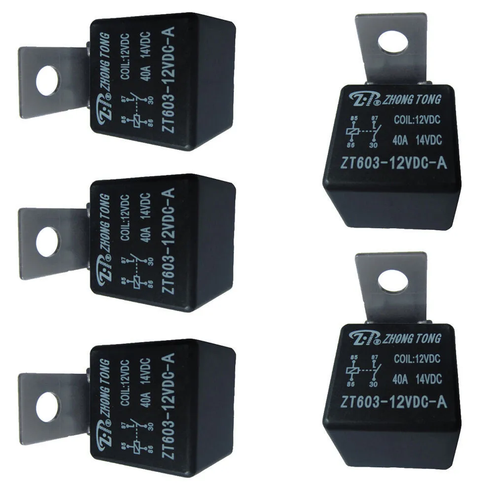 ESUPPORT Iron Back Universal Black Car Truck Auto 12V 40A 40 AMP SPDT Relay Socket Plug 5 Pin Pack of 5