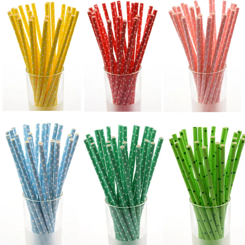 

125pcs Little Polka Dots Drinking Paper Straws For Kids Birthday Party Wedding Decoration Mixed Drinking Straws Xmas