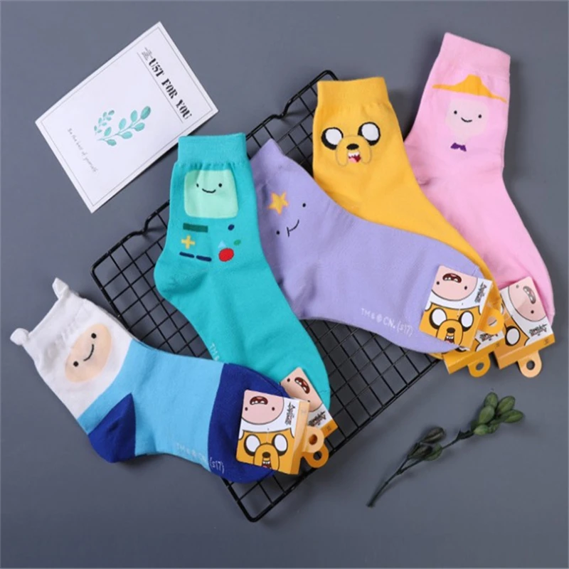

4pcs Personalized anime print socks fashion funny novelty cartoon women sock comfort happy colorful stitching cotton crew socks