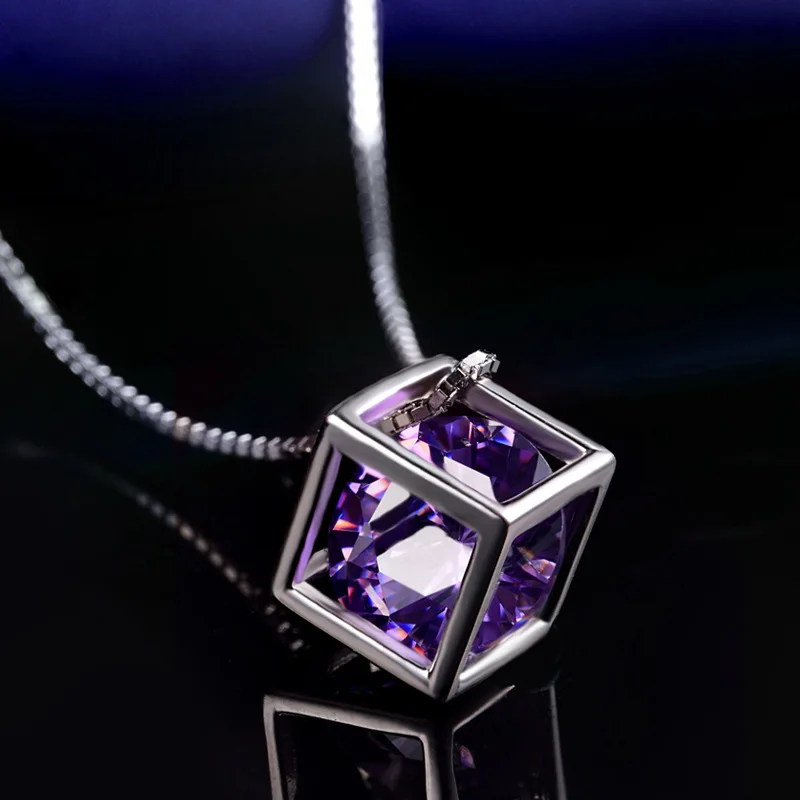LIAMTING Trendy Fashion 925 Sterling Silver Cube Shape Pendant Necklace With 8MM Cubic Zirconia For Women Jewelry VA028 | Украшения и