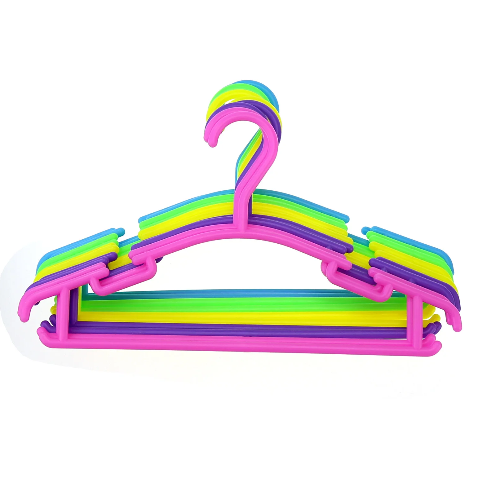 Liplasting 10pcs/lot Childrens Plastic Hangers Clothes Coat Trouser Bar Baby Toddler Kids 5 Colors Hook Household Organization