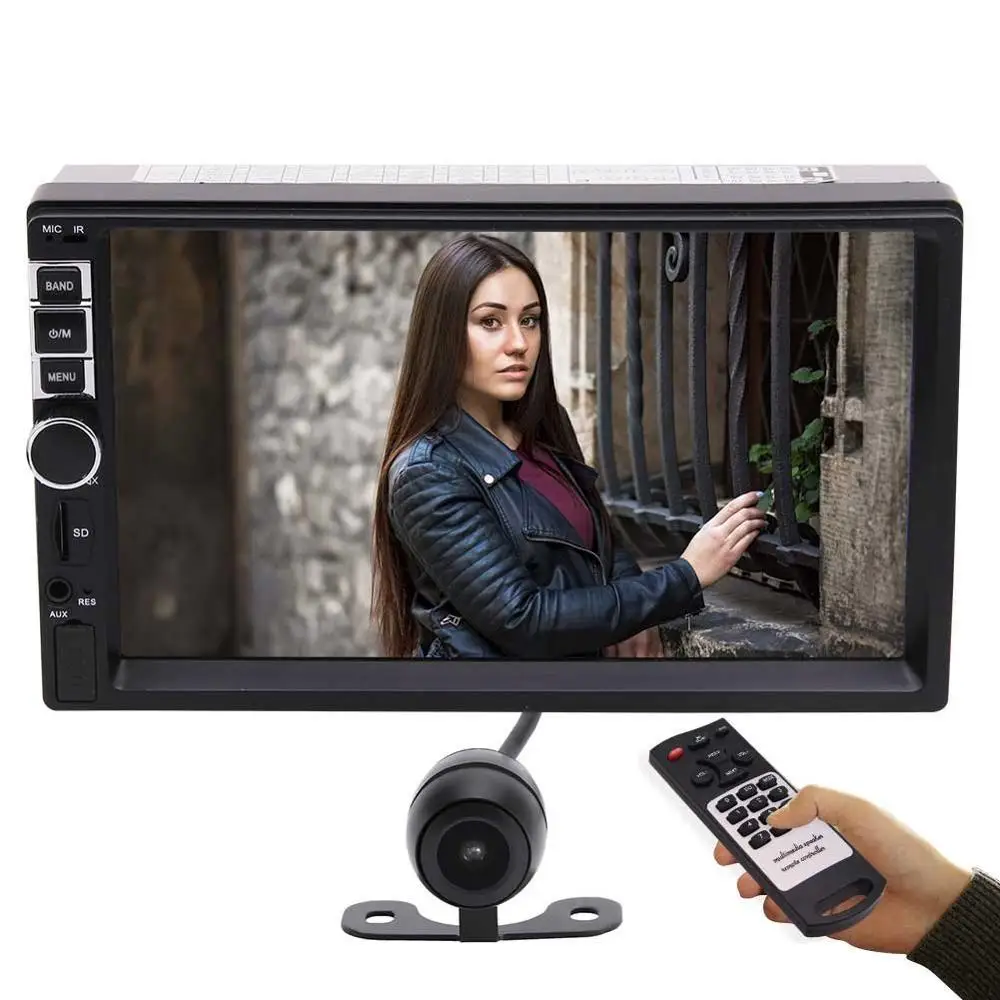 

7" 2 Din In-Dash Car Radio MP5 Bluetooth Radio Entertainment Stereo Receiver Steering Wheel Control Remote Control+Rear Camera