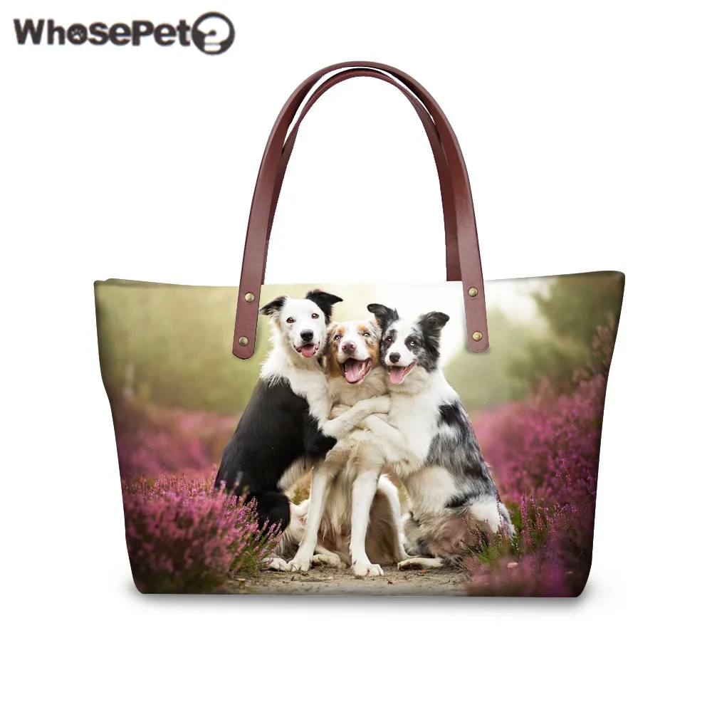 

WHOSEPET Women Handbag Top-handle Bag Border Collie Printing Shoulder Bag for Shopping Ladies Beach Bags Female Tote Bolsa Sac