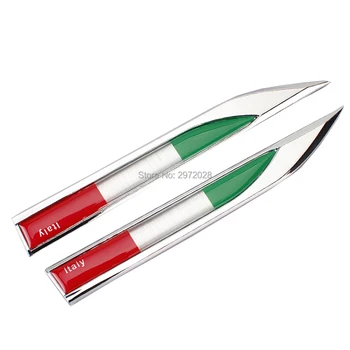 

2 x Car Body Fender Side Metal Chrome Zinc Alloy Knife Side 3D The Flag Of The Italy Emblems Badges Decals Stickers