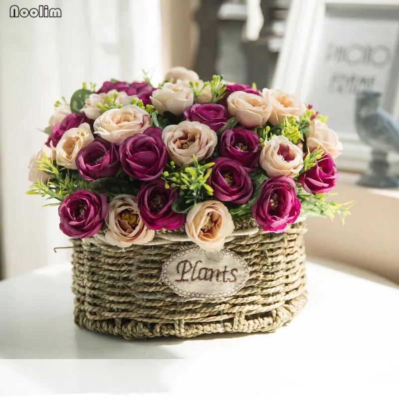 Искусственные цветы гортензии с цветочной корзиной набор аксессуары для дома Декор для гостиной ротанговая настенная корзина для сушеных цветов