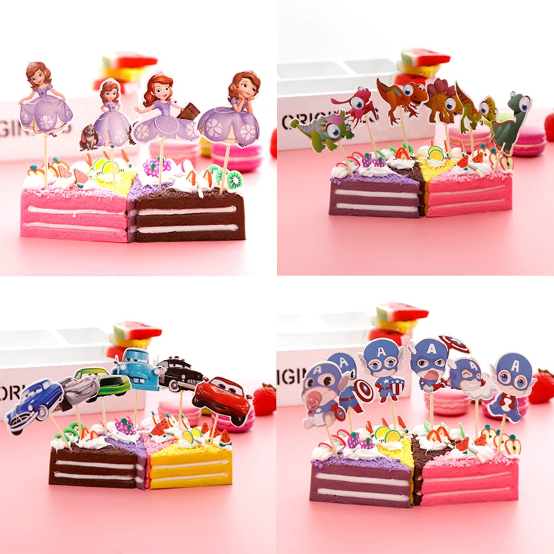 

24PCS Birthday Party Sofia Princess Decorate Kids Favors Mickey/Cars/Unicorn/Dinosaur/Super wings Design Cake Topper With Sticks