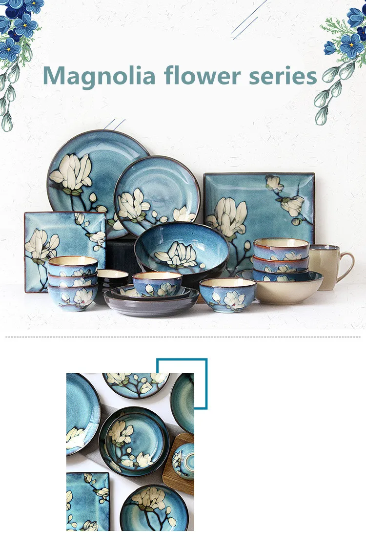 Новая японская керамическая посуда, ручная роспись, глубокая Квадратная тарелка, миска для супа, миска для рисовой лапши, японская посуда, набор керамической посуды