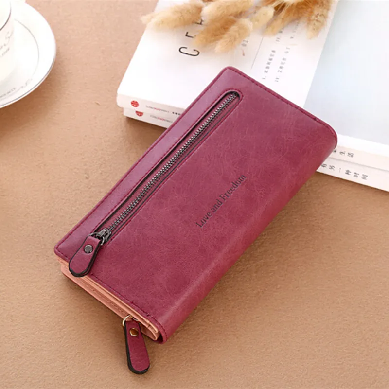 Fashion Vintage Women Wallets 2018 High Quality Matte Pu Leather Ladies