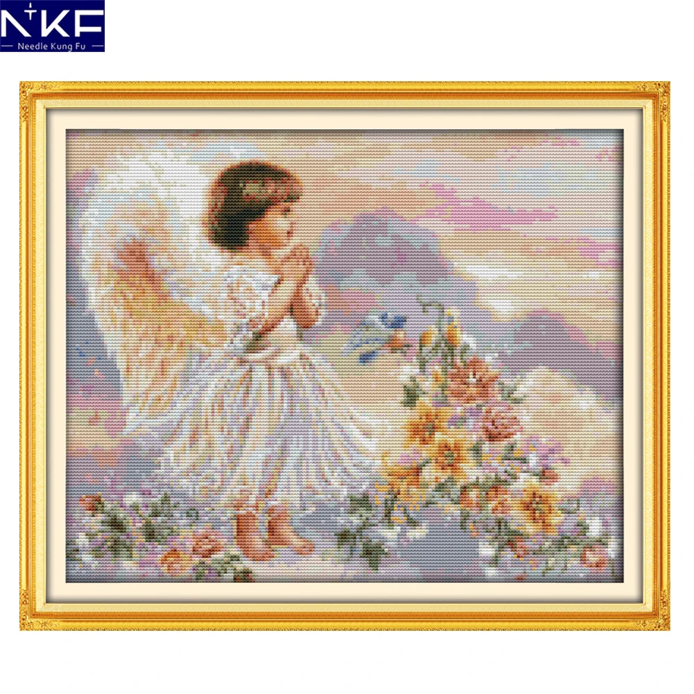 

NKF The Pray Angel Cross Stitching DIY Needlework Cross Stitch Kits for Embroidery Home Decoration Cross-stitch Set Embroidery