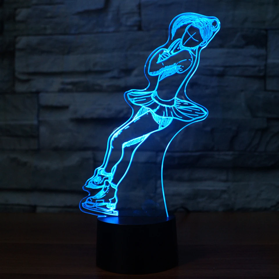 3D Touch Colorful Visual Figure Skating Modelling LED NightLight Sport Series Desk Lamp For Kids