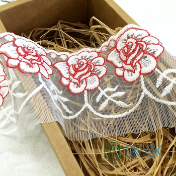 

50 yards/ lot 10cm Width red white Lace Trim mesh cloth african dress lace high quality embroidered lace sewing for clothing