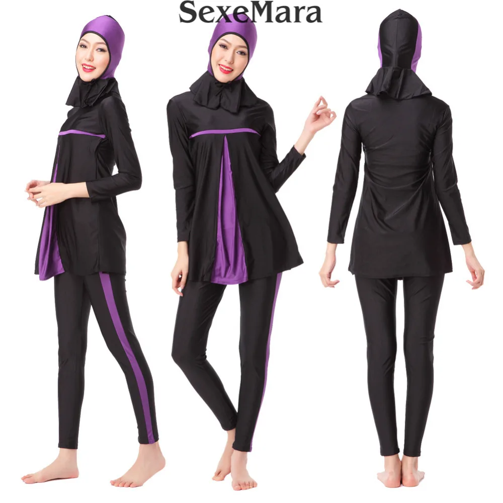 Закрытый скромный Мусульманский купальник, исламский женский лоскутный арабский купальник с длинным рукавом, хиджаб, пляжная одежда, S-3XL