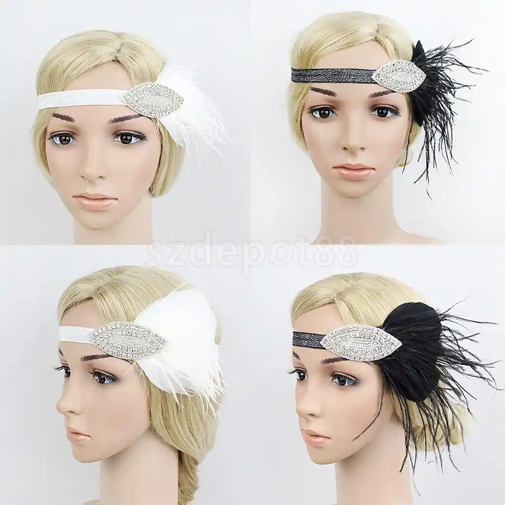 Vintage Feather Fascinator Headband 1920s Style Hairband Wedding