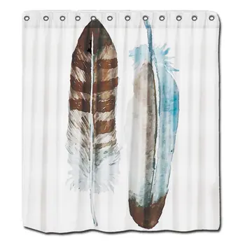 

Shower Curtains Feathers Watercolor Blue Grey Khaki Pastel Shower Curtain