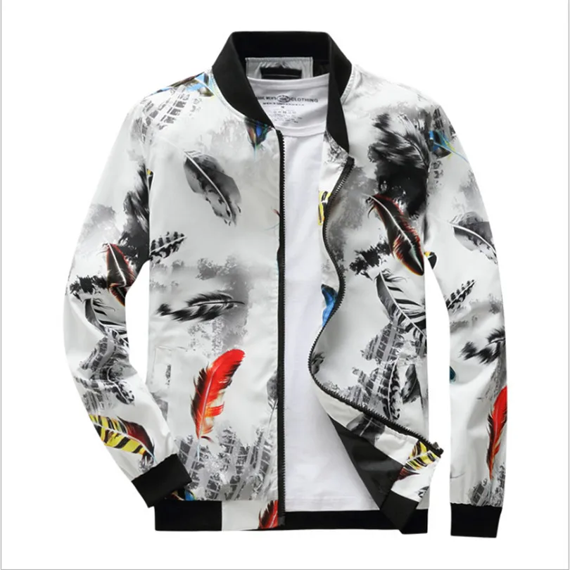 

2019 Spring Autumn Hip Hop Jacket Men Slim Fit Flowers Pilot Bomber Jacket Men's Stand Collar Coats Male Clothing USA Size 4xL