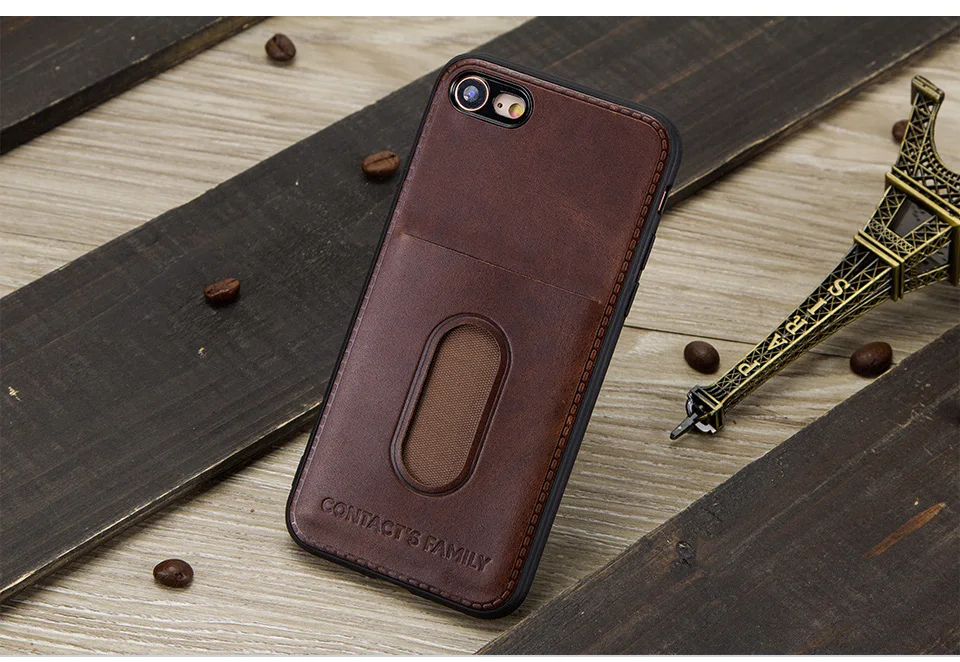 CONTACTS FAMILY Genuine Leather Flip Case For iPhone 8 7 Retro Wallet Case Cover For iPhone 7 8 Protective Phone Bag Shells case for iphone 7