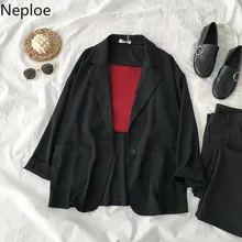 Neploe, Женский блейзер на одной пуговице,, осенняя куртка с карманами, корейские Ретро-костюмы, пальто, для работы, Feminino, верхняя одежда блейзеры 53974