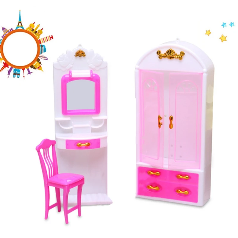

1Pcs Pink Closet Wardrobe Chair Dressing table For Doll Princess Bedroom Furniture Toys For Children Gift
