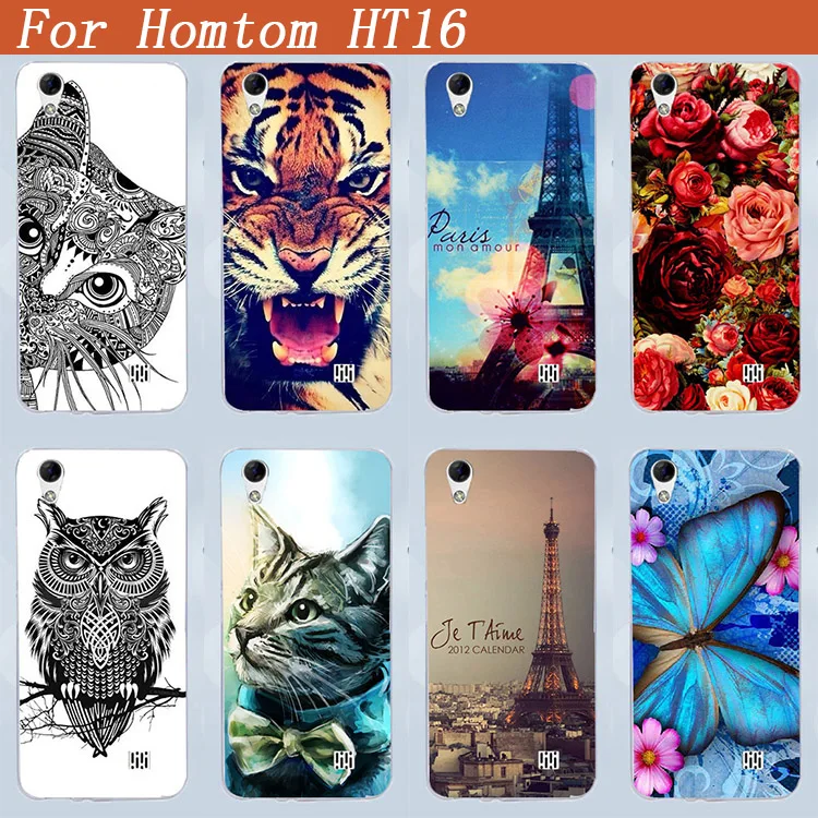 For Homtom HT16 5.0 Case Soft Plastic TPU Cover Tiger flowers Towers DIY Painting Silicone Cases Phone | Мобильные телефоны и